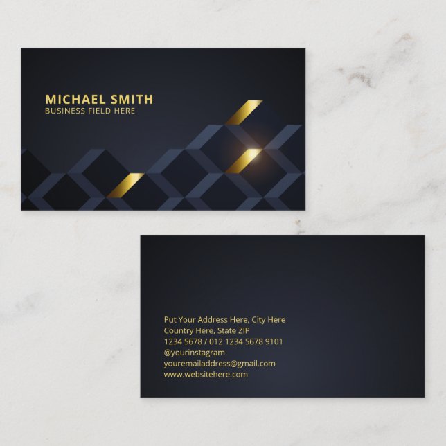 Abstract Geometric Boxes | Gold Decoration Business Card (Front/Back)
