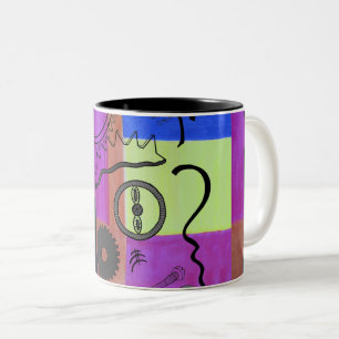 Abstract Geometric Bright Blue Pink Gear Two-Tone Coffee Mug