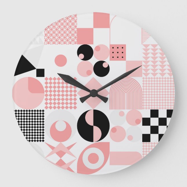 Abstract Geometric: Bright Vintage Shapes Large Clock (Front)