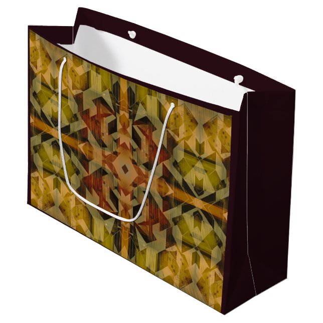 Abstract geometric brownish pattern large gift bag (Front Angled)