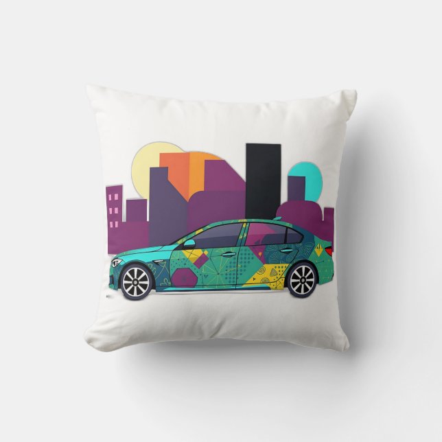 Abstract Geometric Car Illustration Cushion (Front)