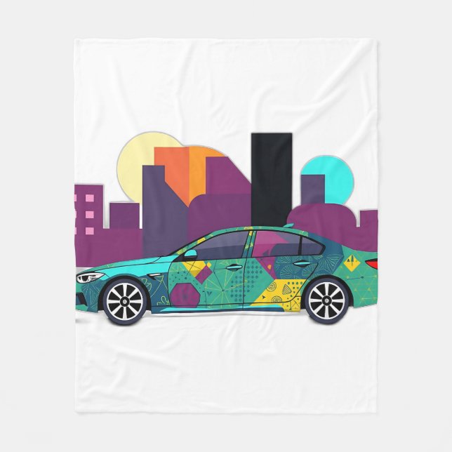 Abstract Geometric Car Illustration Fleece Blanket (Front)