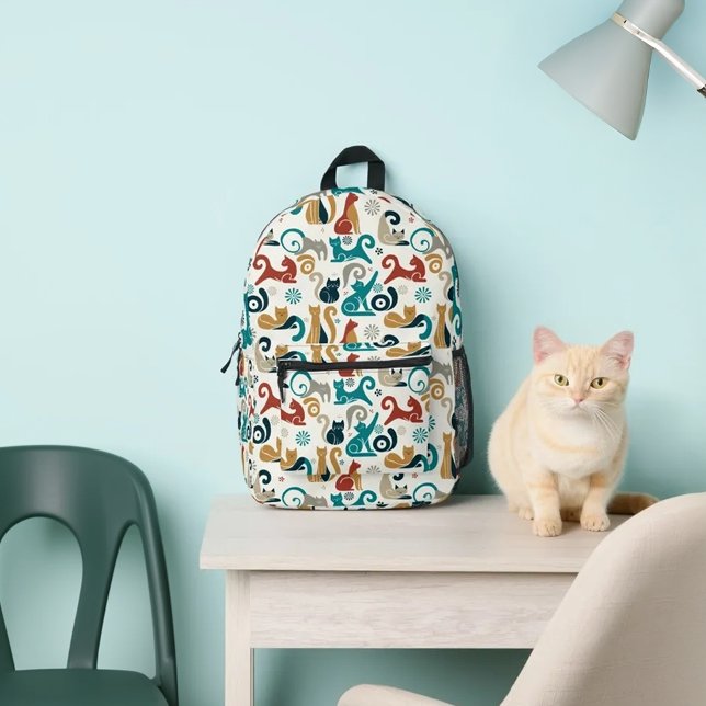 Abstract Geometric Cat Pattern Printed Backpack (Creator Uploaded)