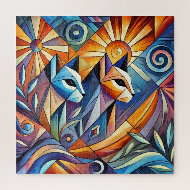 Abstract Geometric Cats with Vibrant Colours Jigsaw Puzzle (Vertical)