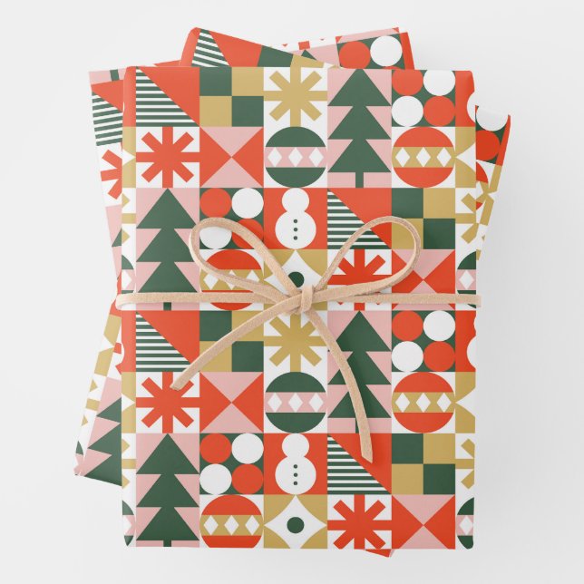 Abstract Geometric Christmas Pattern  Wrapping Paper Sheet (In situ)