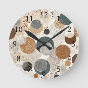 Abstract Geometric Circle Pattern Neutral Boho Round Clock