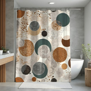 Abstract Geometric Circle Pattern Neutral Boho Shower Curtain