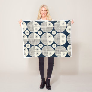 Abstract Geometric Circles And Monochrome Lines Fl Fleece Blanket