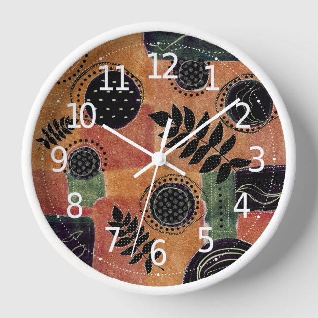 Abstract Geometric Circles Shapes and Leaves | Clock (Front)