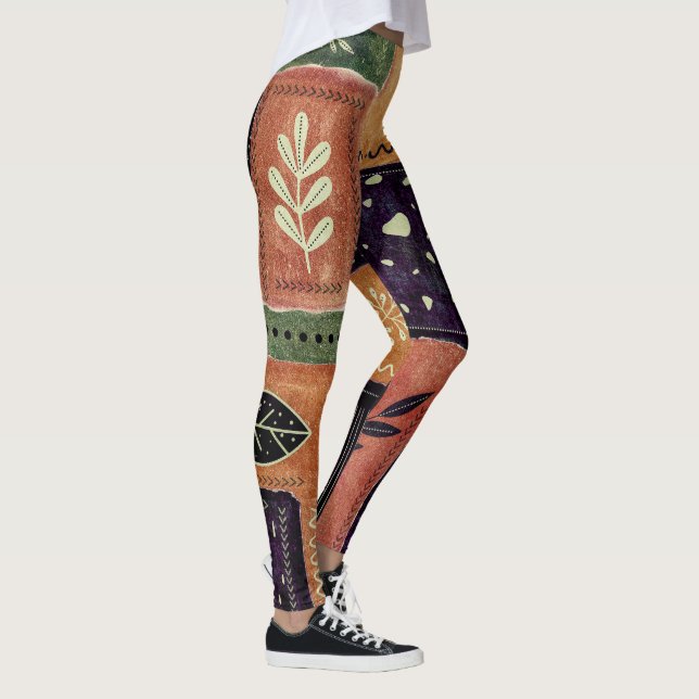 Abstract Geometric Circles Shapes and Leaves | Leggings (Right)
