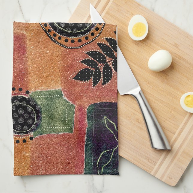 Abstract Geometric Circles Shapes and Leaves | Tea Towel (Quarter Fold)