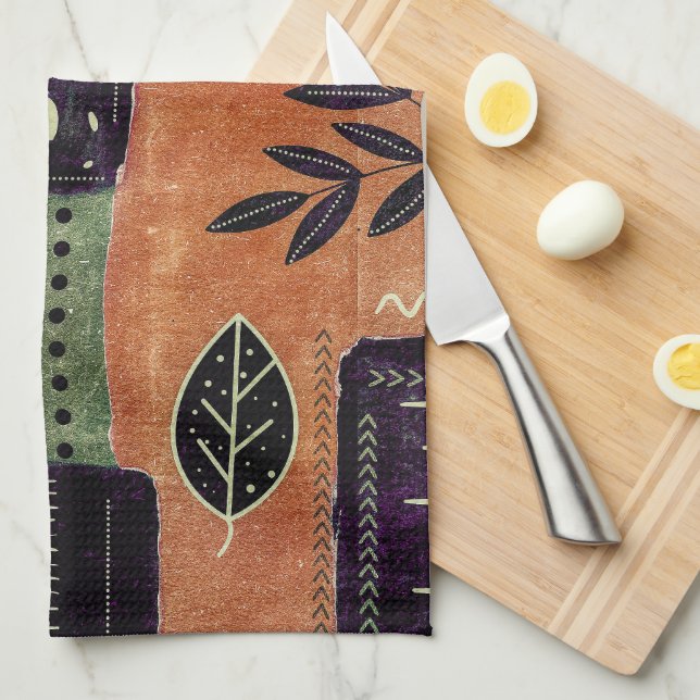 Abstract Geometric Circles Shapes and Leaves | Tea Towel (Quarter Fold)