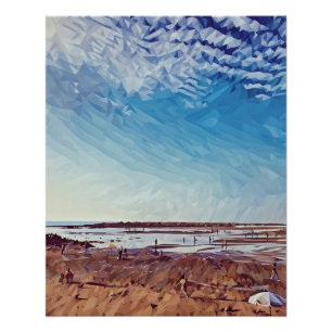 Abstract Geometric Coastal Scene Poster