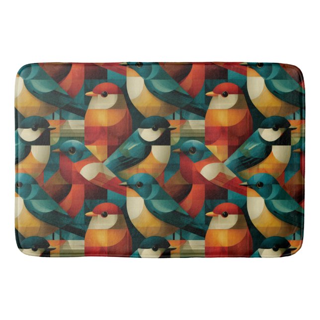Abstract Geometric Colourful Birds Seamless Patter Bath Mat (Front)