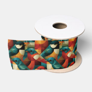Abstract Geometric Colourful Birds Seamless Patter Satin Ribbon