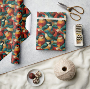 Abstract Geometric Colourful Birds Seamless Patter Wrapping Paper