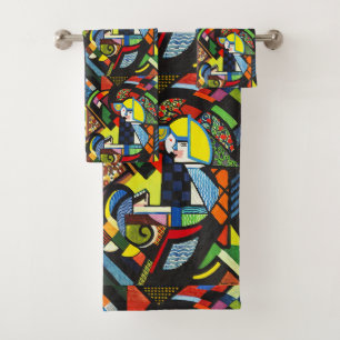 Abstract Geometric Colourful Modernist Painting Bath Towel Set