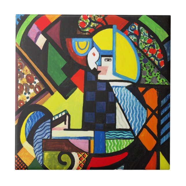 Abstract Geometric Colourful Modernist Painting Ceramic Tile (Front)
