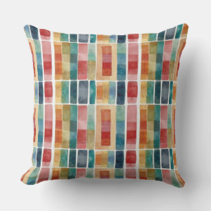 Abstract Geometric Colourful  Red Shapes Watercolo Cushion