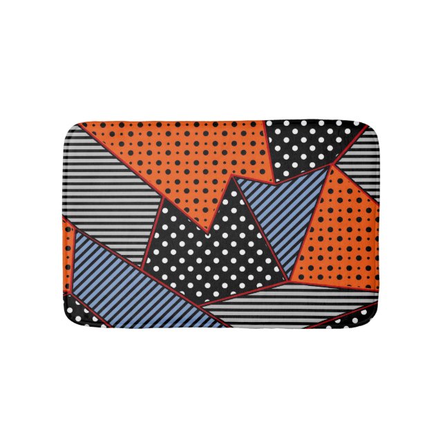 Abstract Geometric Composition: Orange Blue Patter Bath Mat (Front)