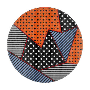 Abstract Geometric Composition: Orange Blue Patter Cutting Board