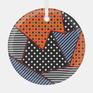 Abstract Geometric Composition: Orange Blue Patter Glass Tree Decoration