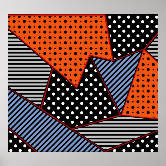 Abstract Geometric Composition: Orange Blue Patter Poster (Front)