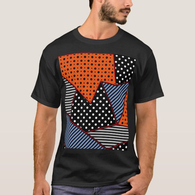 Abstract Geometric Composition: Orange Blue Patter T-Shirt (Front)