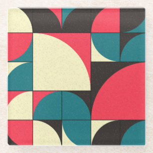 Abstract geometric, computational art illustration glass coaster