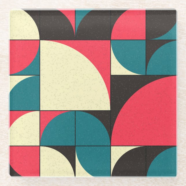 Abstract geometric, computational art illustration glass coaster (Front)