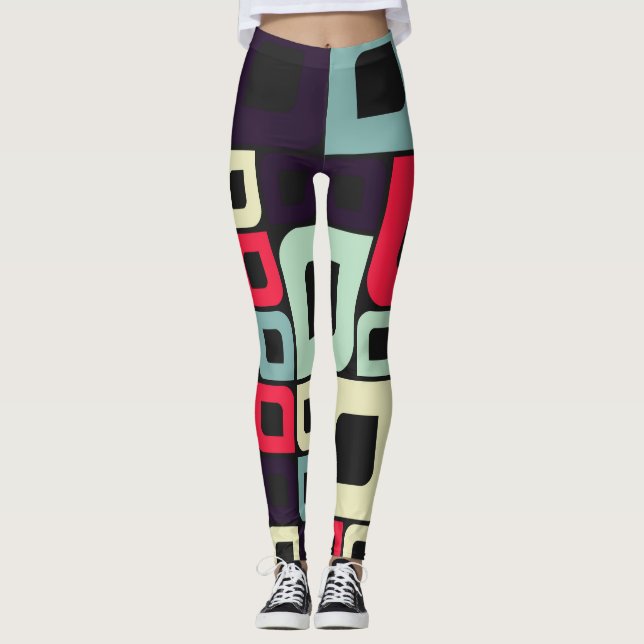 Abstract Geometric, Computational Art Illustration Leggings (Front)