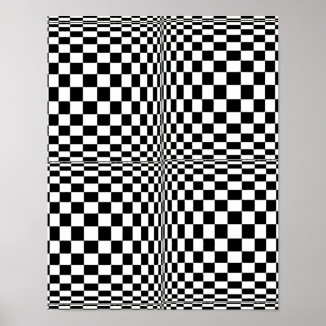 Abstract Geometric Cool 3D Black White Squares Poster (Front)