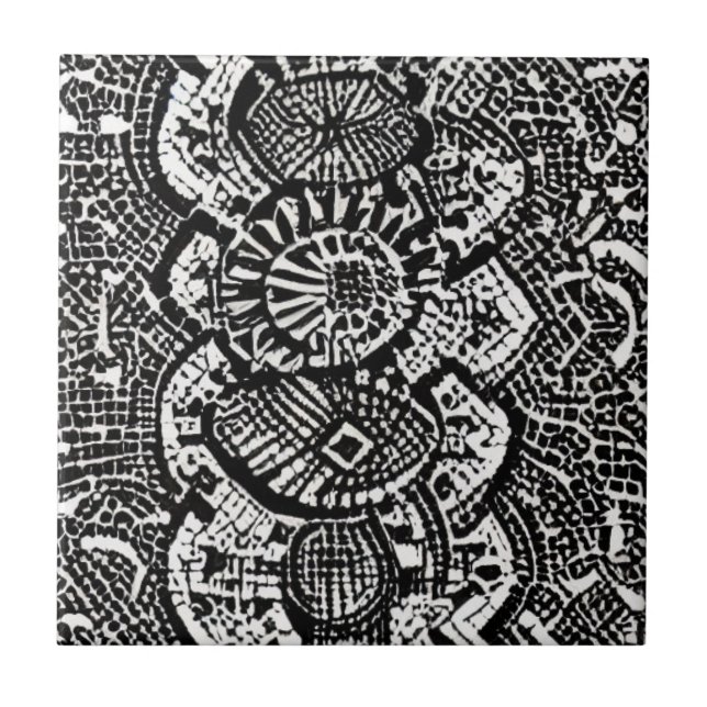 Abstract geometric design black white ceramic tile (Front)