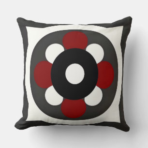Abstract Geometric Design with Red, Black White Cushion