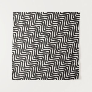 Abstract Geometric Doodle: Black White Pattern Tapestry