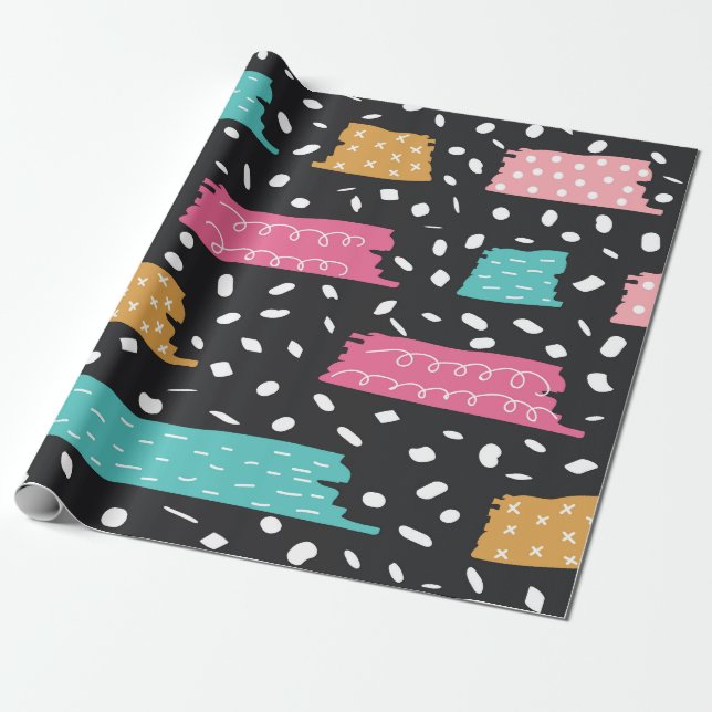 Abstract Geometric Dots and Stripes Wrapping Paper (Unrolled)