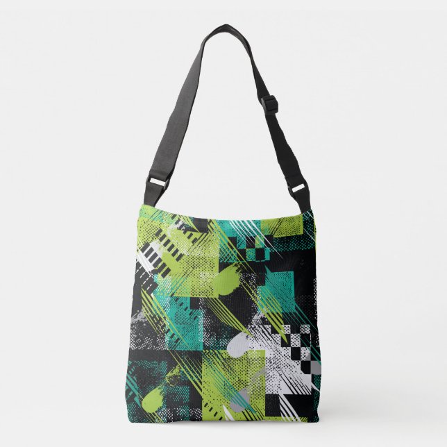 Abstract Geometric Dots Stripes Pattern Crossbody Bag (Front)