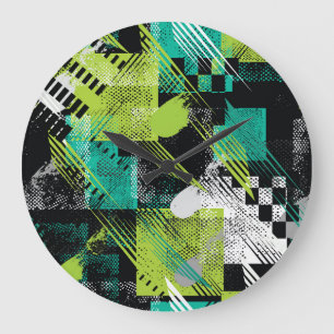 Abstract Geometric Dots Stripes Pattern Large Clock