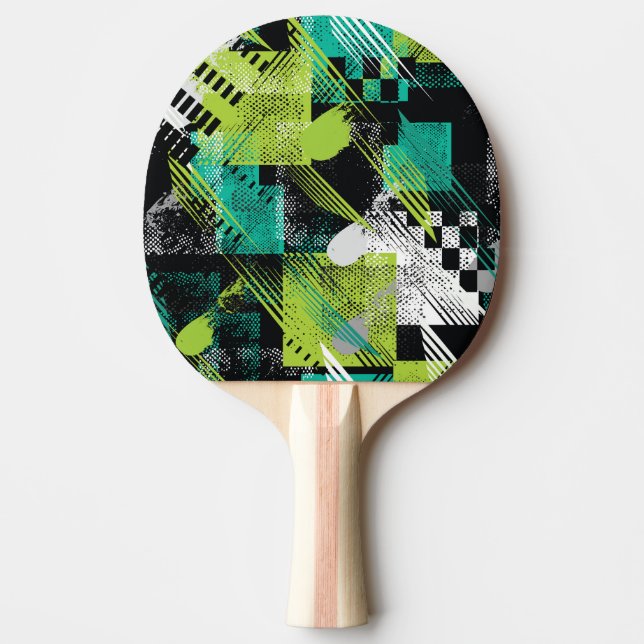 Abstract Geometric Dots Stripes Pattern Ping Pong Paddle (Front)
