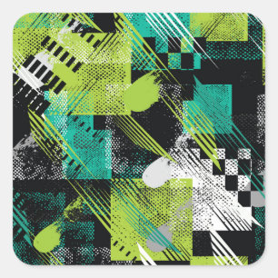 Abstract Geometric Dots Stripes Pattern Square Sticker