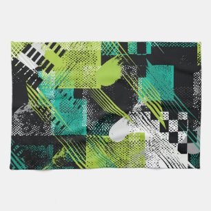 Abstract Geometric Dots Stripes Pattern Tea Towel