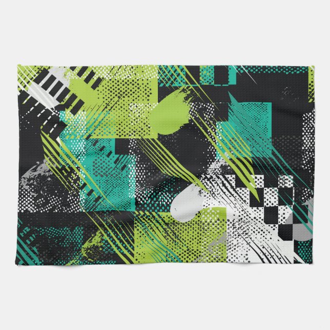 Abstract Geometric Dots Stripes Pattern Tea Towel (Horizontal)