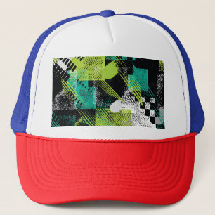 Abstract Geometric Dots Stripes Pattern Trucker Hat