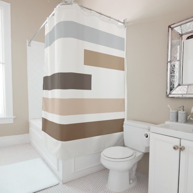 Abstract Geometric Earthtones Stripes Art Pattern Shower Curtain (In Situ)