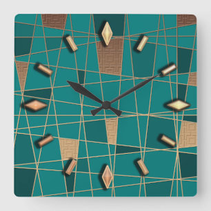 Abstract, geometric, elegant, colorful, polygonal square wall clock