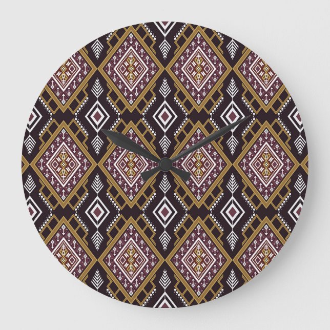 Abstract geometric ethnic, wallpaper design. large clock (Front)