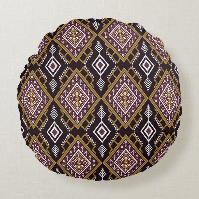 Abstract geometric ethnic, wallpaper design. round cushion (Front)