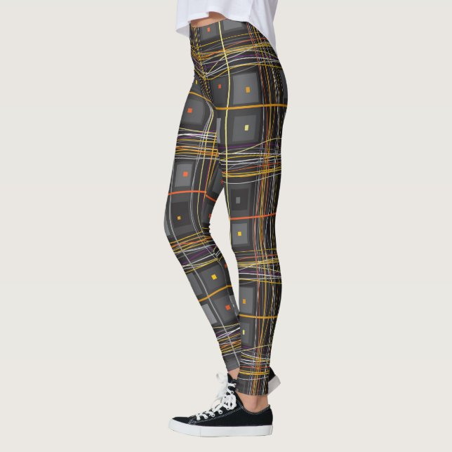 Abstract geometric fabric pattern squares and line leggings (Left)