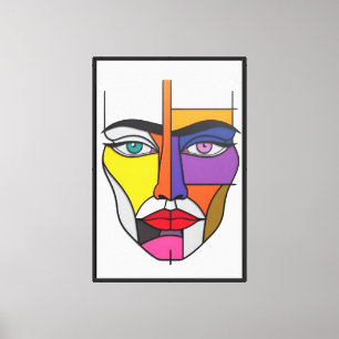 Abstract Geometric Face: Colorful Cubist Pop Art A Canvas Print