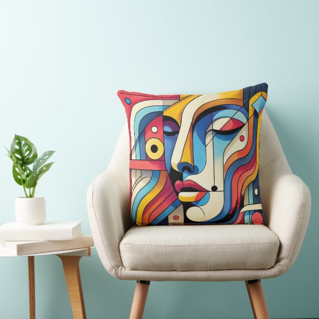 Abstract Geometric Face Design – Bold and Vibrant  Cushion (Chair)